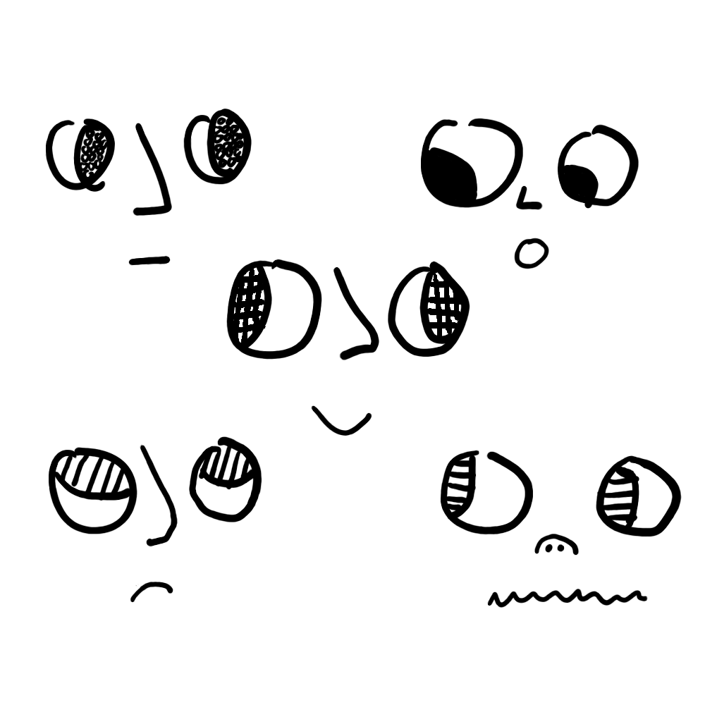 Five abstract agents communicating with one another